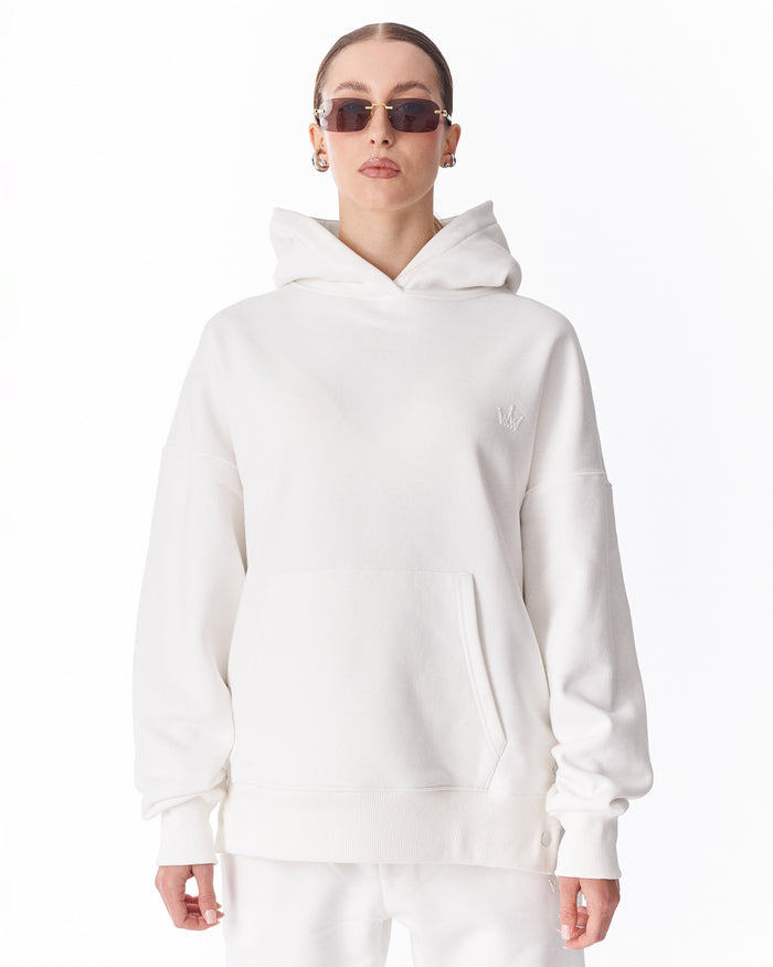 Women's Side Button White Hoodie