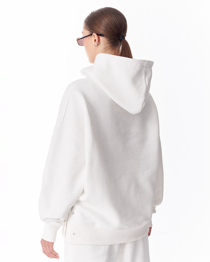 Women's Side Button White Hoodie (2)