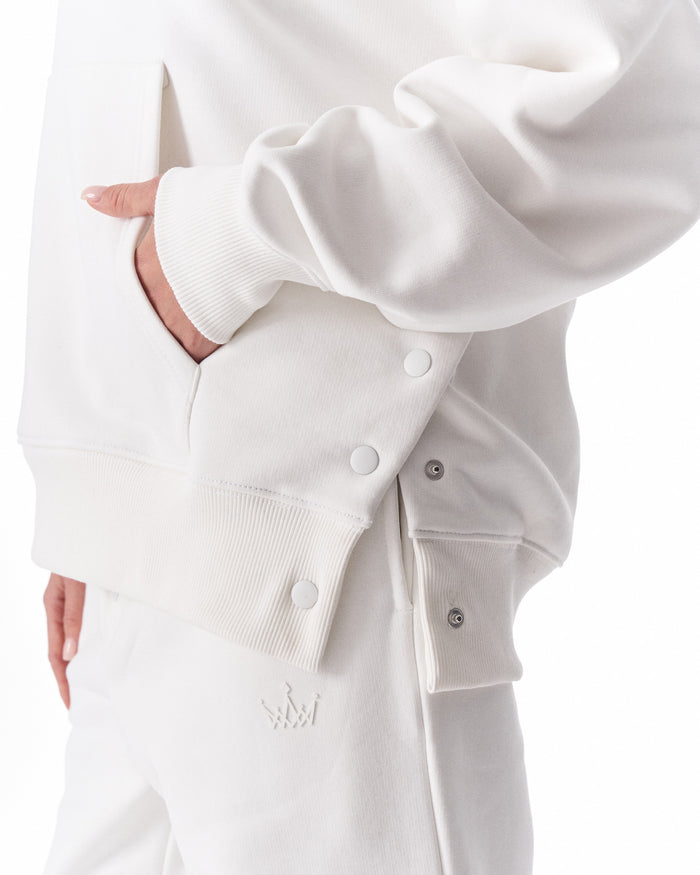 Women's Side Button White Hoodie (3)