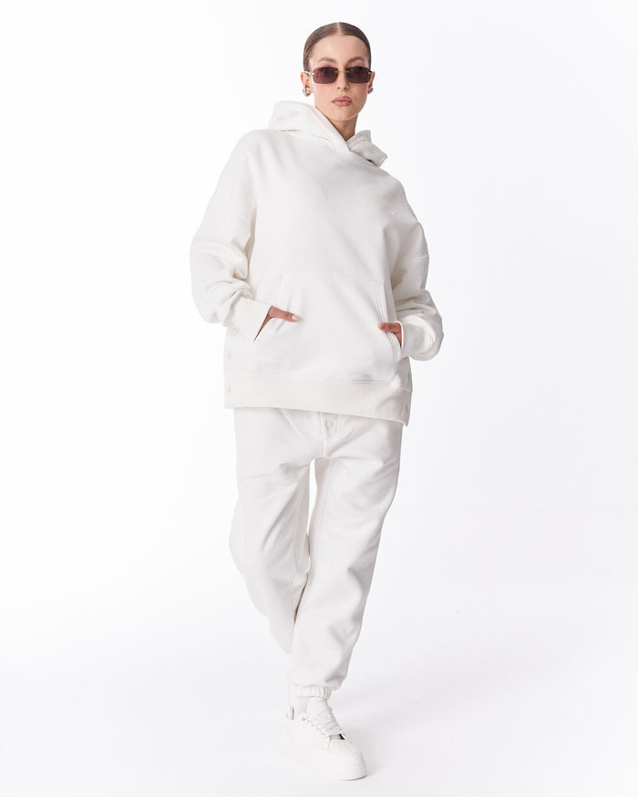 Women's Side Button White Hoodie (6)