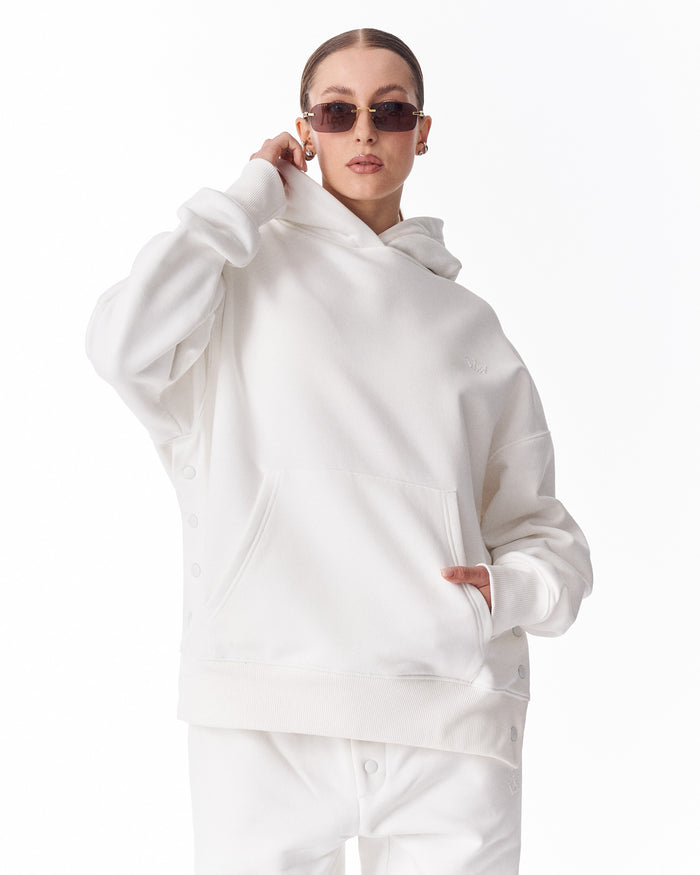 Women's Side Button White Hoodie (7)