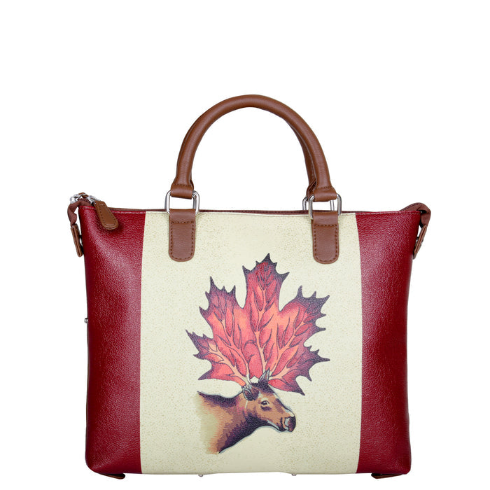 Women's handpainted maple leaf top handle shoulder handbag and crossbody bag for work, travel, and everyday use