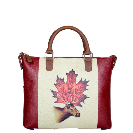 Women's handpainted maple leaf top handle shoulder handbag and crossbody bag for work, travel, and everyday use