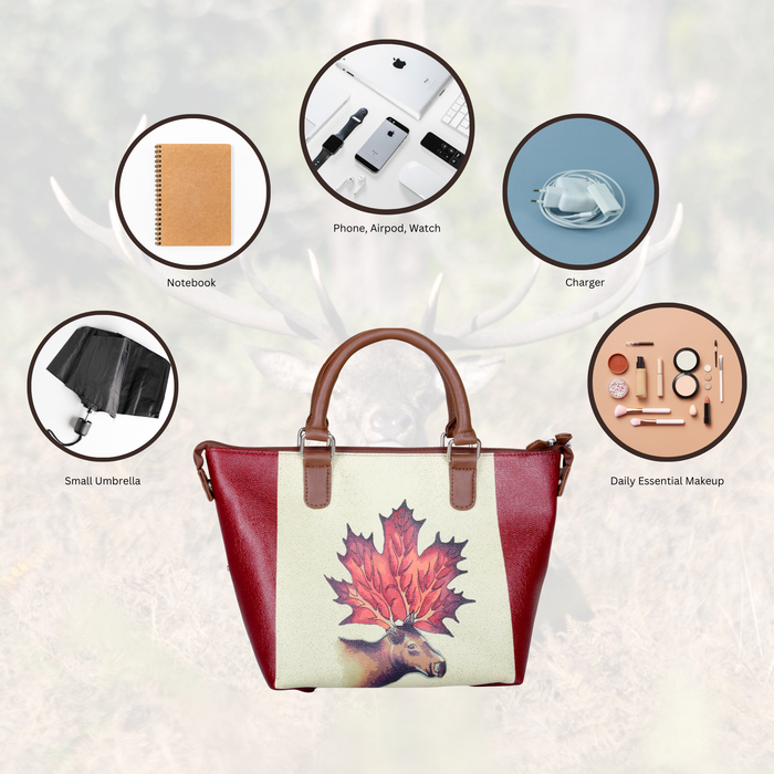 Women's handpainted maple leaf top handle shoulder handbag and crossbody bag for work, travel, and everyday use-feature image