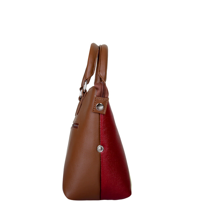 Women's handpainted maple leaf top handle shoulder handbag and crossbody bag for work, travel, and everyday use-side view