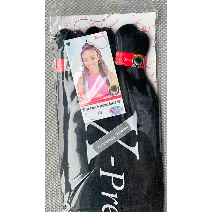 X-Pression Pre-stretched Hair Braiding Extensions 60" Color 1B
