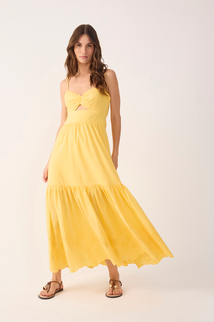 Yellow Ruffled Embroidered Midi Dress_2