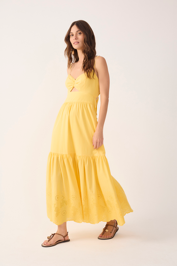 Yellow Ruffled Embroidered Midi Dress_3