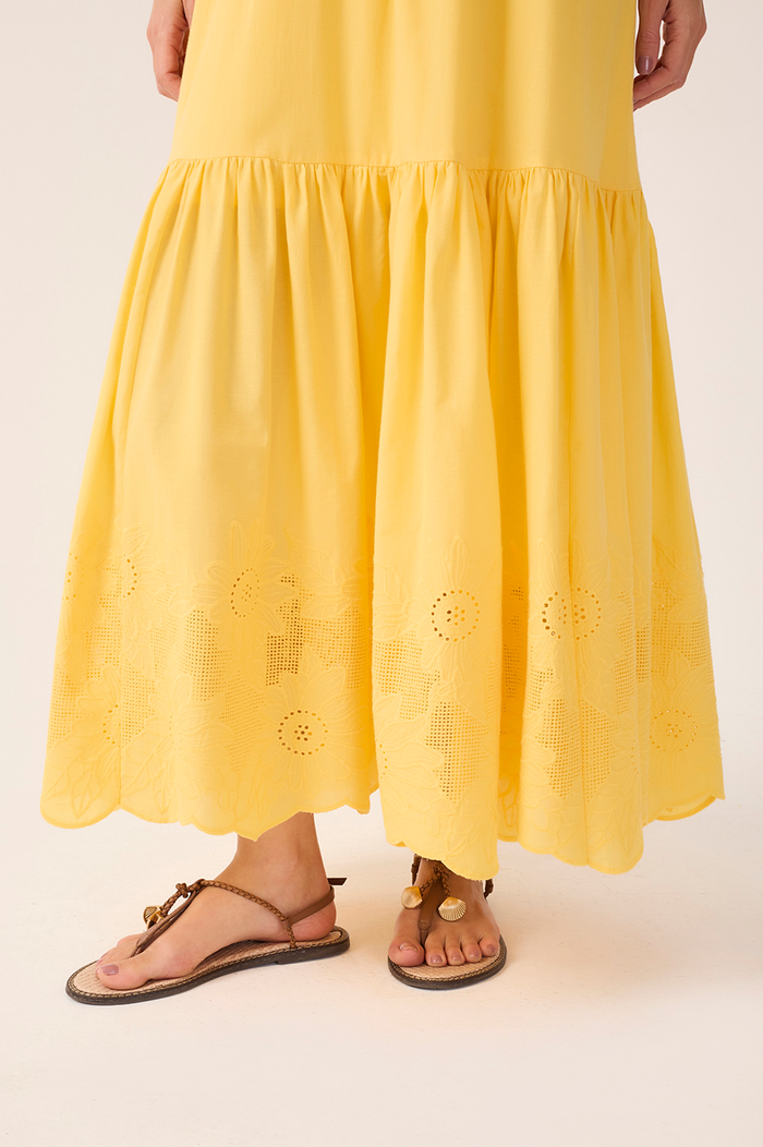 Yellow Ruffled Embroidered Midi Dress_5