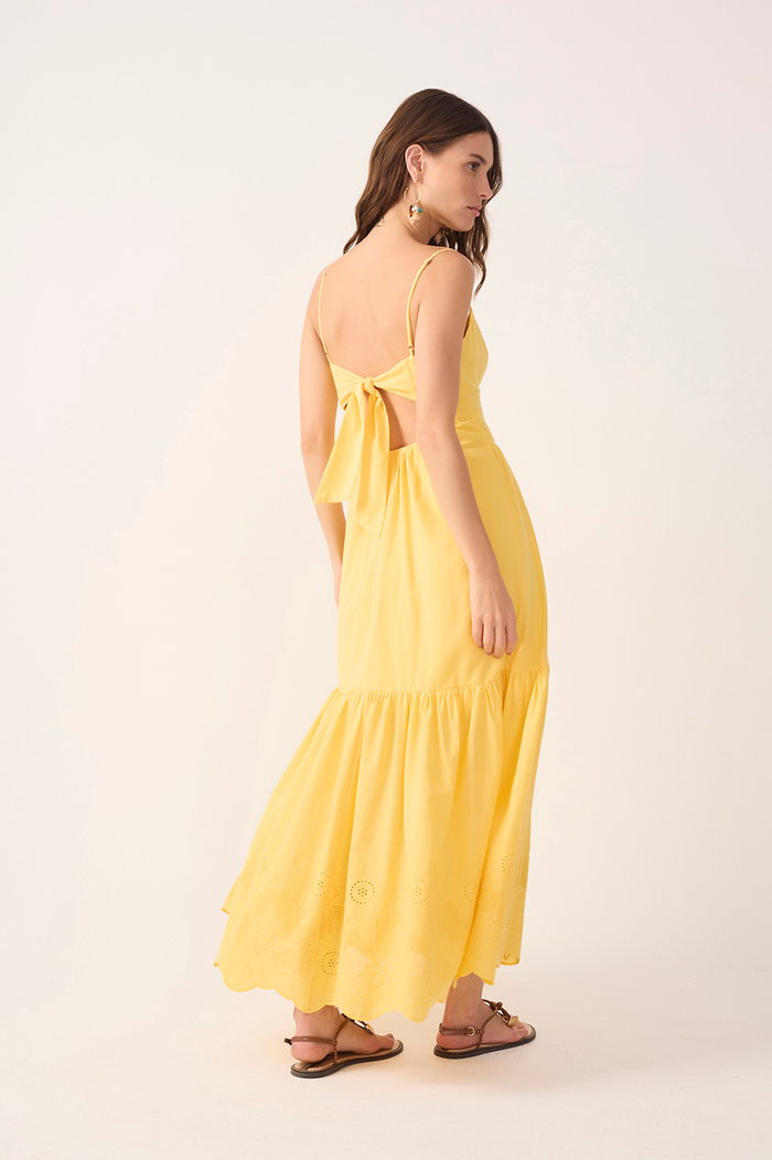 Yellow Ruffled Embroidered Midi Dress_6